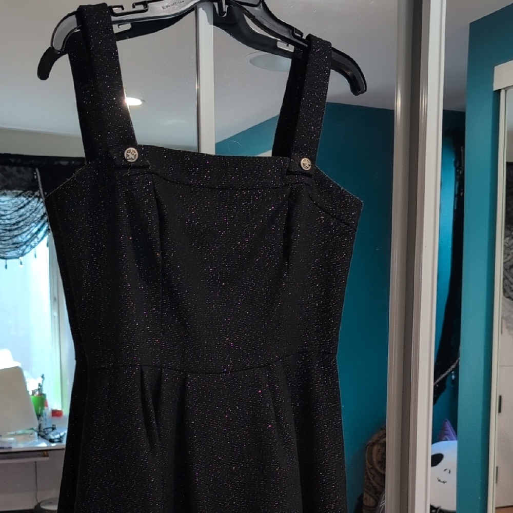 Black Glitter Pinafore Wool Dress